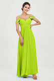Spaghetti Straps Chiffon Off the Shoulder Bridesmaid Dress Floor Formal Evening Dresses Gowns
