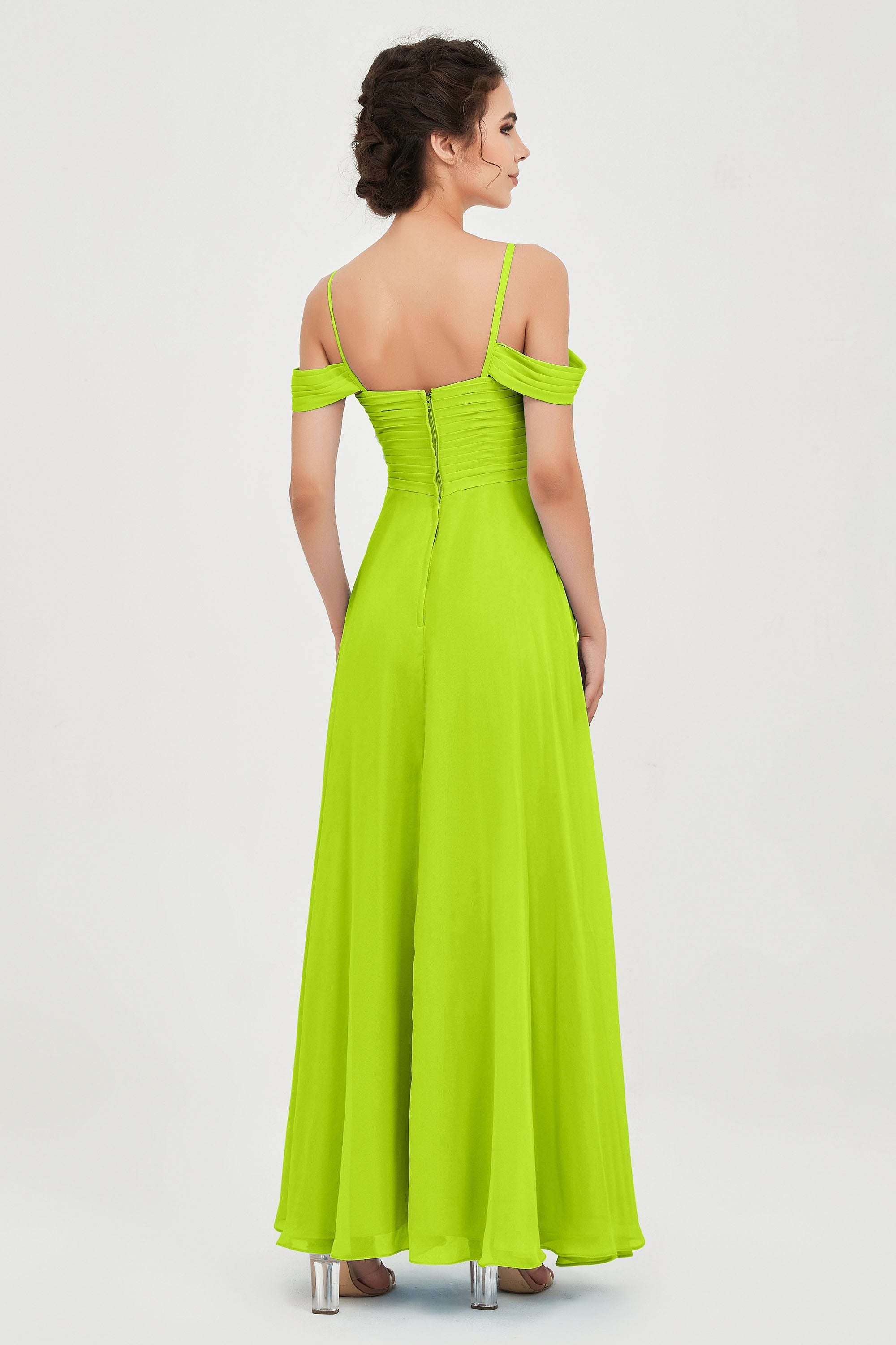 Spaghetti Straps Chiffon Off the Shoulder Bridesmaid Dress Floor Formal Evening Dresses Gowns