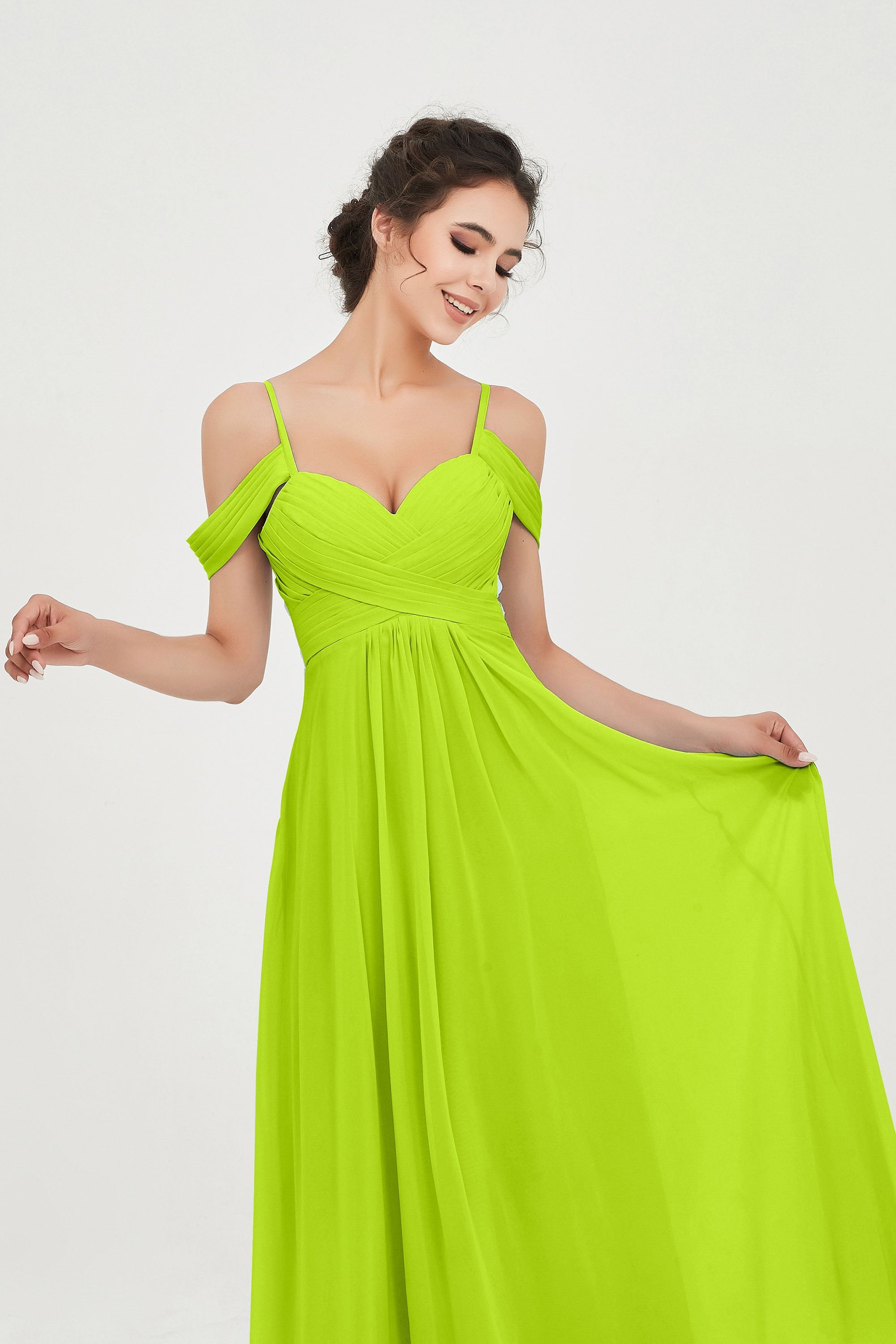 Spaghetti Straps Chiffon Off the Shoulder Bridesmaid Dress Floor Formal Evening Dresses Gowns
