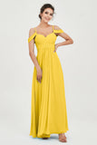 Spaghetti Straps Chiffon Off the Shoulder Bridesmaid Dress Floor Formal Evening Dresses Gowns