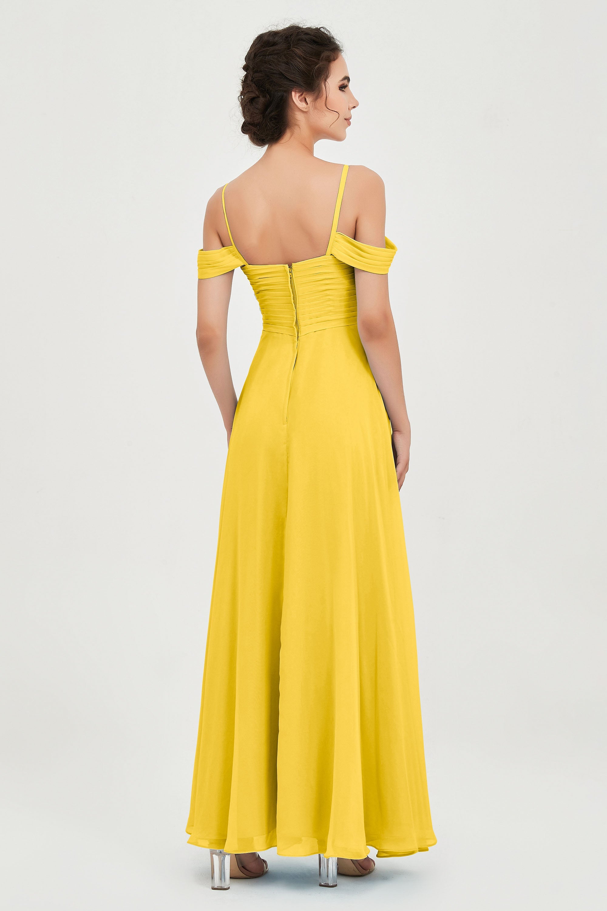 Spaghetti Straps Chiffon Off the Shoulder Bridesmaid Dress Floor Formal Evening Dresses Gowns