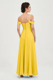 Spaghetti Straps Chiffon Off the Shoulder Bridesmaid Dress Floor Formal Evening Dresses Gowns