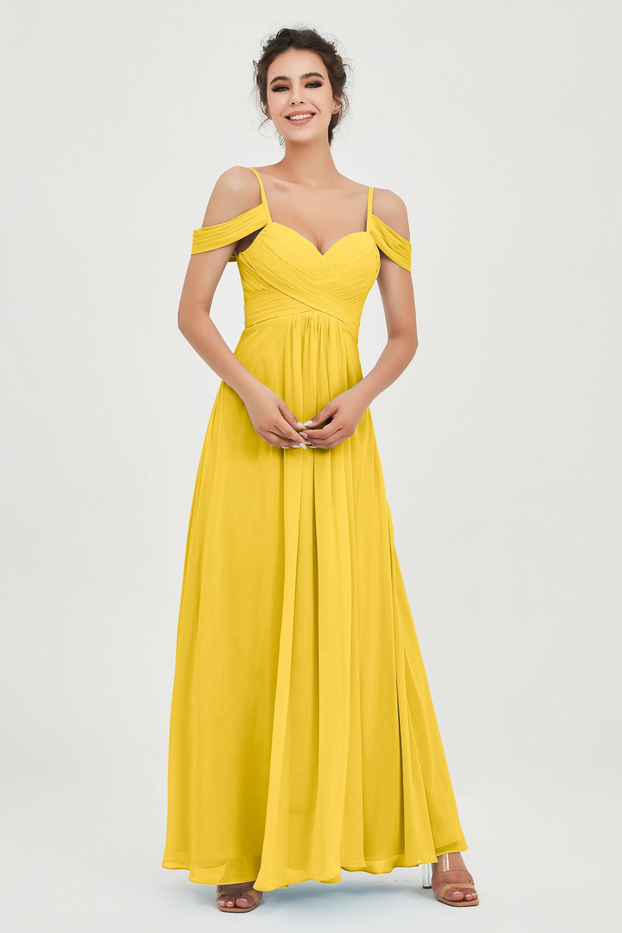 Spaghetti Straps Chiffon Off the Shoulder Bridesmaid Dress Floor Formal Evening Dresses Gowns