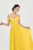 Spaghetti Straps Chiffon Off the Shoulder Bridesmaid Dress Floor Formal Evening Dresses Gowns
