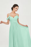 Spaghetti Straps Chiffon Off the Shoulder Bridesmaid Dress Floor Formal Evening Dresses Gowns