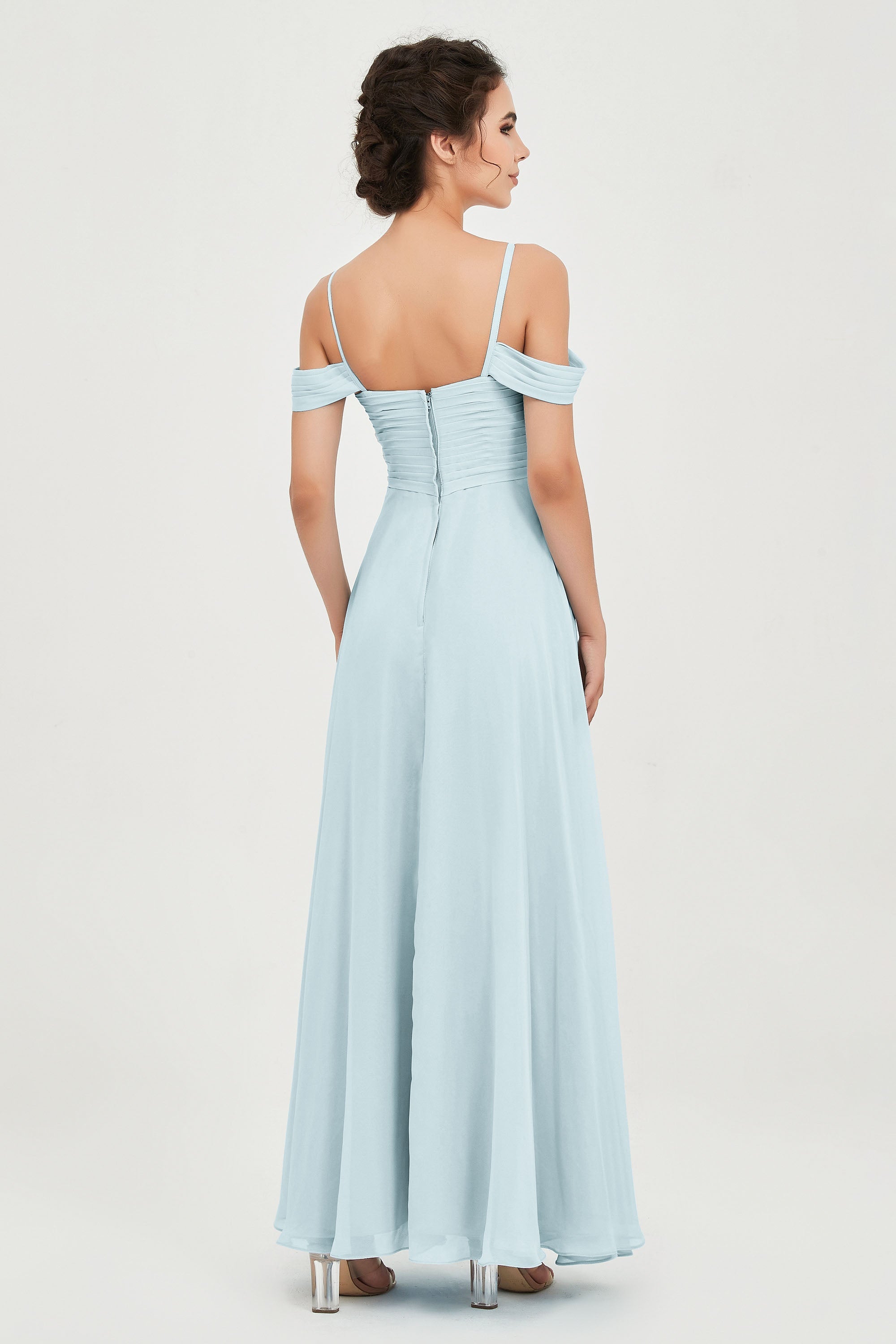 Spaghetti Straps Chiffon Off the Shoulder Bridesmaid Dress Floor Formal Evening Dresses Gowns