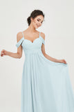 Spaghetti Straps Chiffon Off the Shoulder Bridesmaid Dress Floor Formal Evening Dresses Gowns