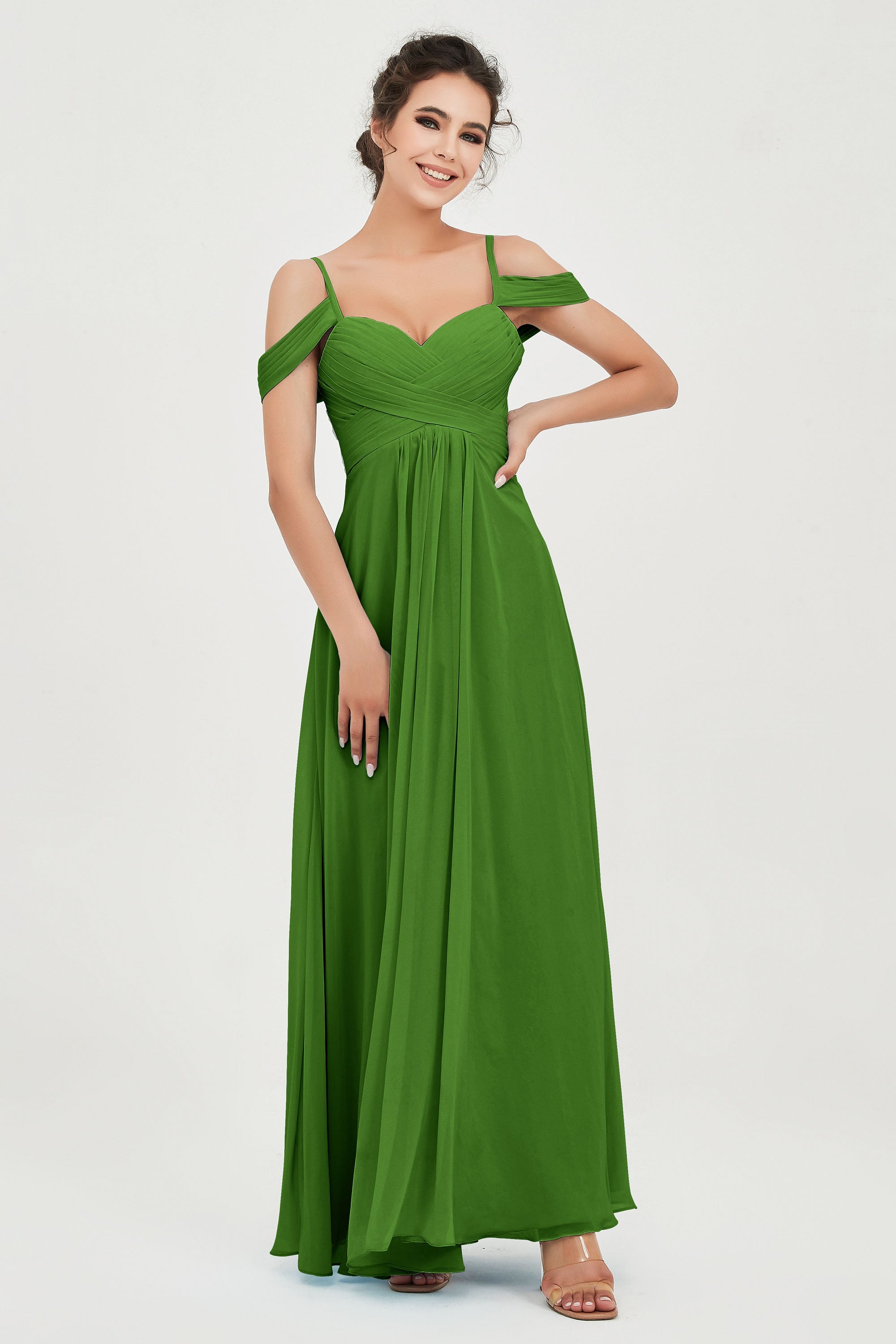 Spaghetti Straps Chiffon Off the Shoulder Bridesmaid Dress Floor Formal Evening Dresses Gowns