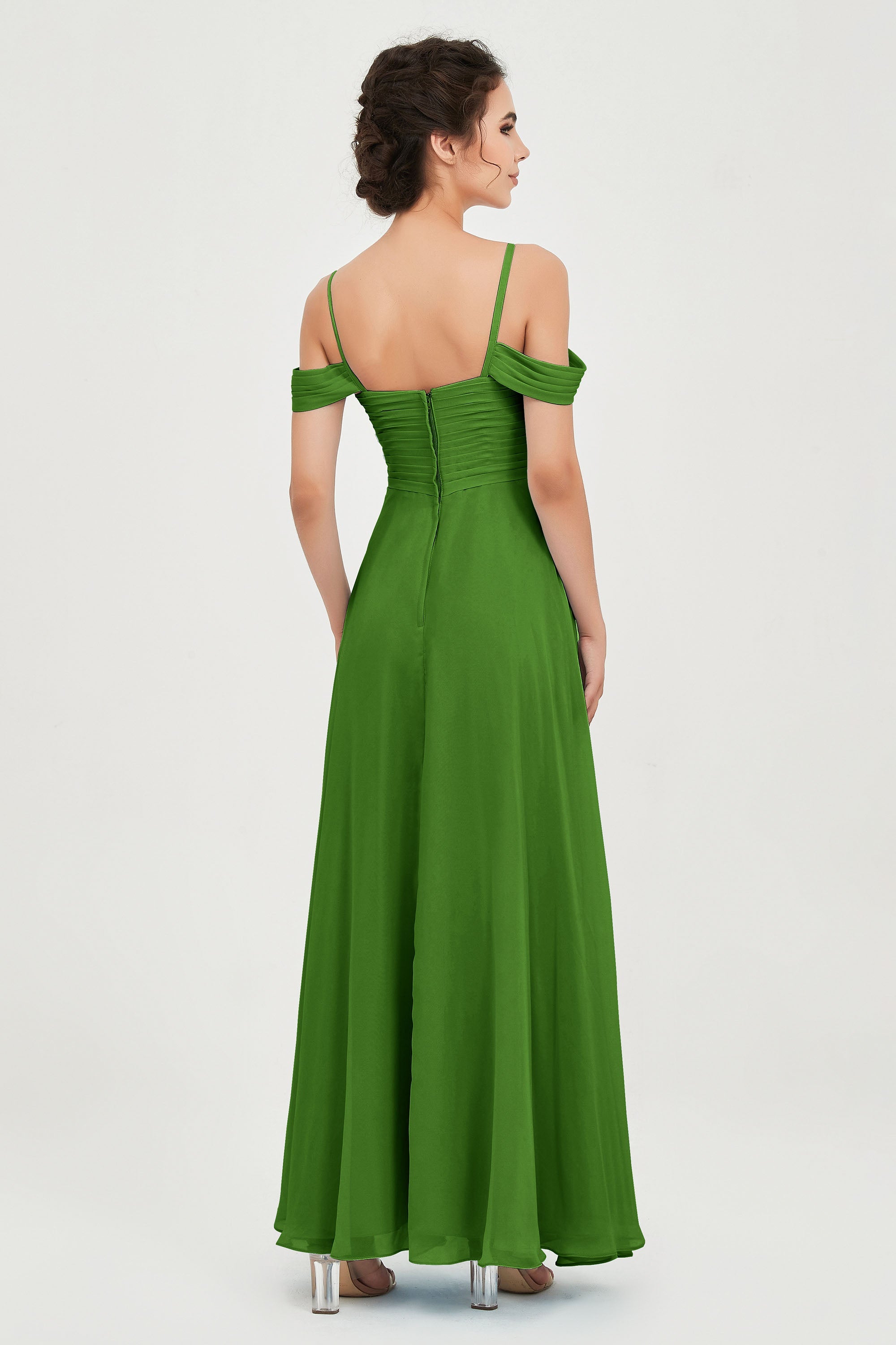 Spaghetti Straps Chiffon Off the Shoulder Bridesmaid Dress Floor Formal Evening Dresses Gowns