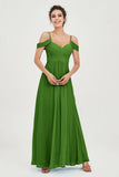Spaghetti Straps Chiffon Off the Shoulder Bridesmaid Dress Floor Formal Evening Dresses Gowns