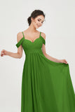 Spaghetti Straps Chiffon Off the Shoulder Bridesmaid Dress Floor Formal Evening Dresses Gowns