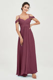 Spaghetti Straps Chiffon Off the Shoulder Bridesmaid Dress Floor Formal Evening Dresses Gowns