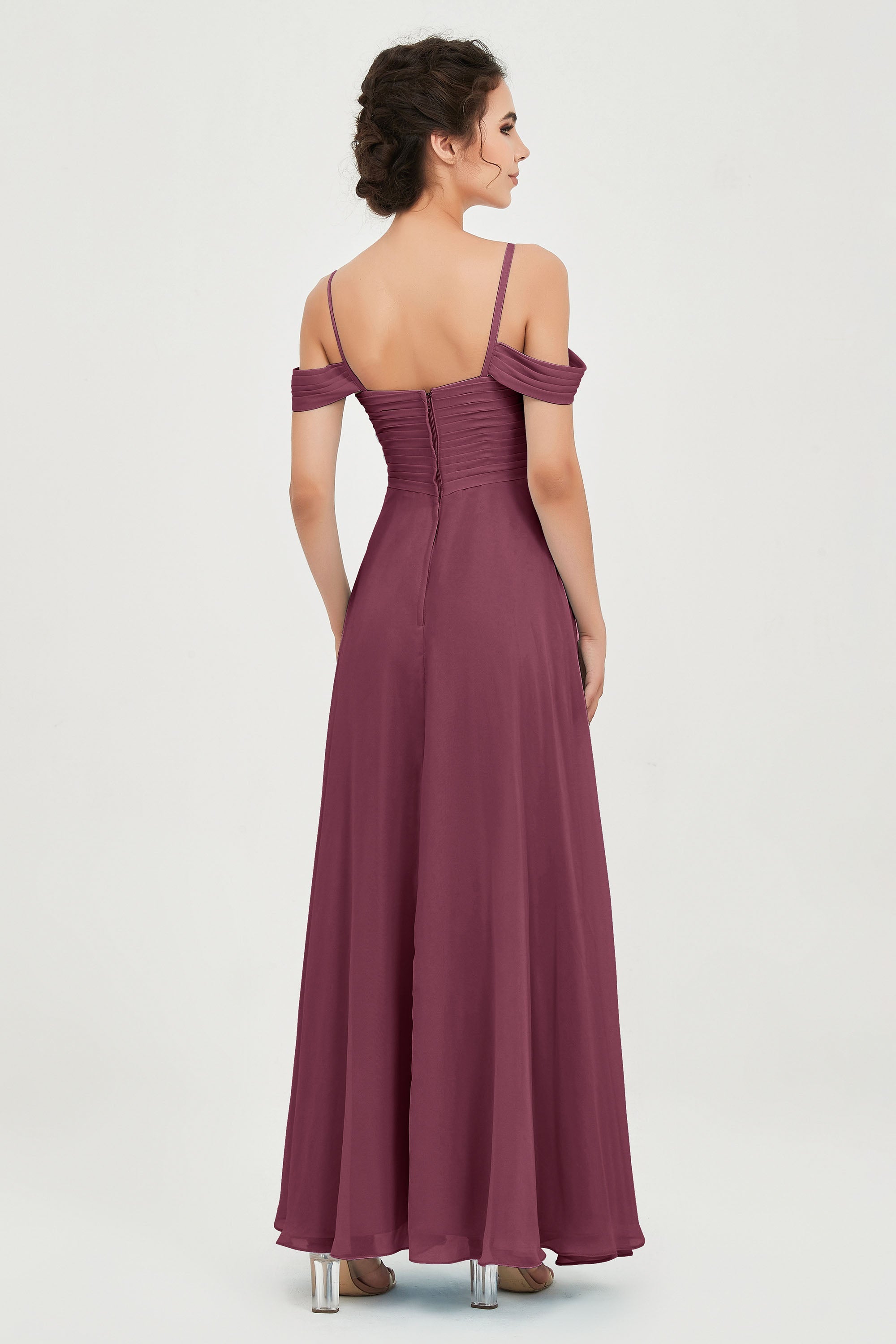 Spaghetti Straps Chiffon Off the Shoulder Bridesmaid Dress Floor Formal Evening Dresses Gowns