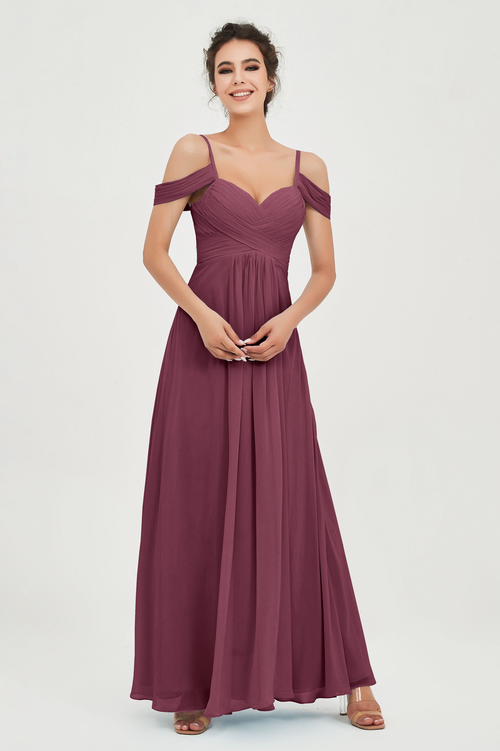 Spaghetti Straps Chiffon Off the Shoulder Bridesmaid Dress Floor Formal Evening Dresses Gowns