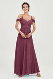 Spaghetti Straps Chiffon Off the Shoulder Bridesmaid Dress Floor Formal Evening Dresses Gowns