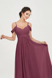 Spaghetti Straps Chiffon Off the Shoulder Bridesmaid Dress Floor Formal Evening Dresses Gowns