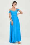 Spaghetti Straps Chiffon Off the Shoulder Bridesmaid Dress Floor Formal Evening Dresses Gowns