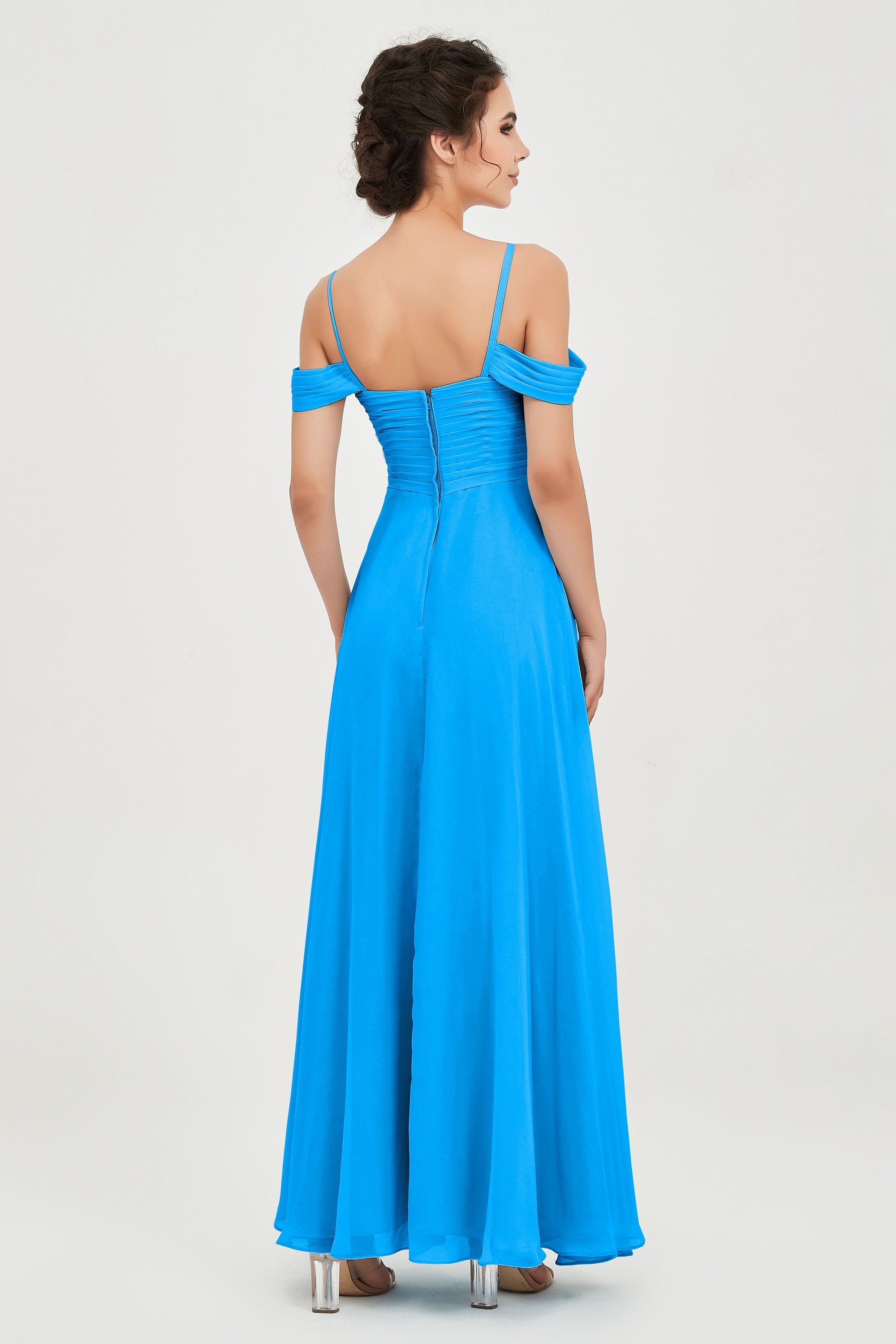 Spaghetti Straps Chiffon Off the Shoulder Bridesmaid Dress Floor Formal Evening Dresses Gowns