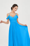 Spaghetti Straps Chiffon Off the Shoulder Bridesmaid Dress Floor Formal Evening Dresses Gowns