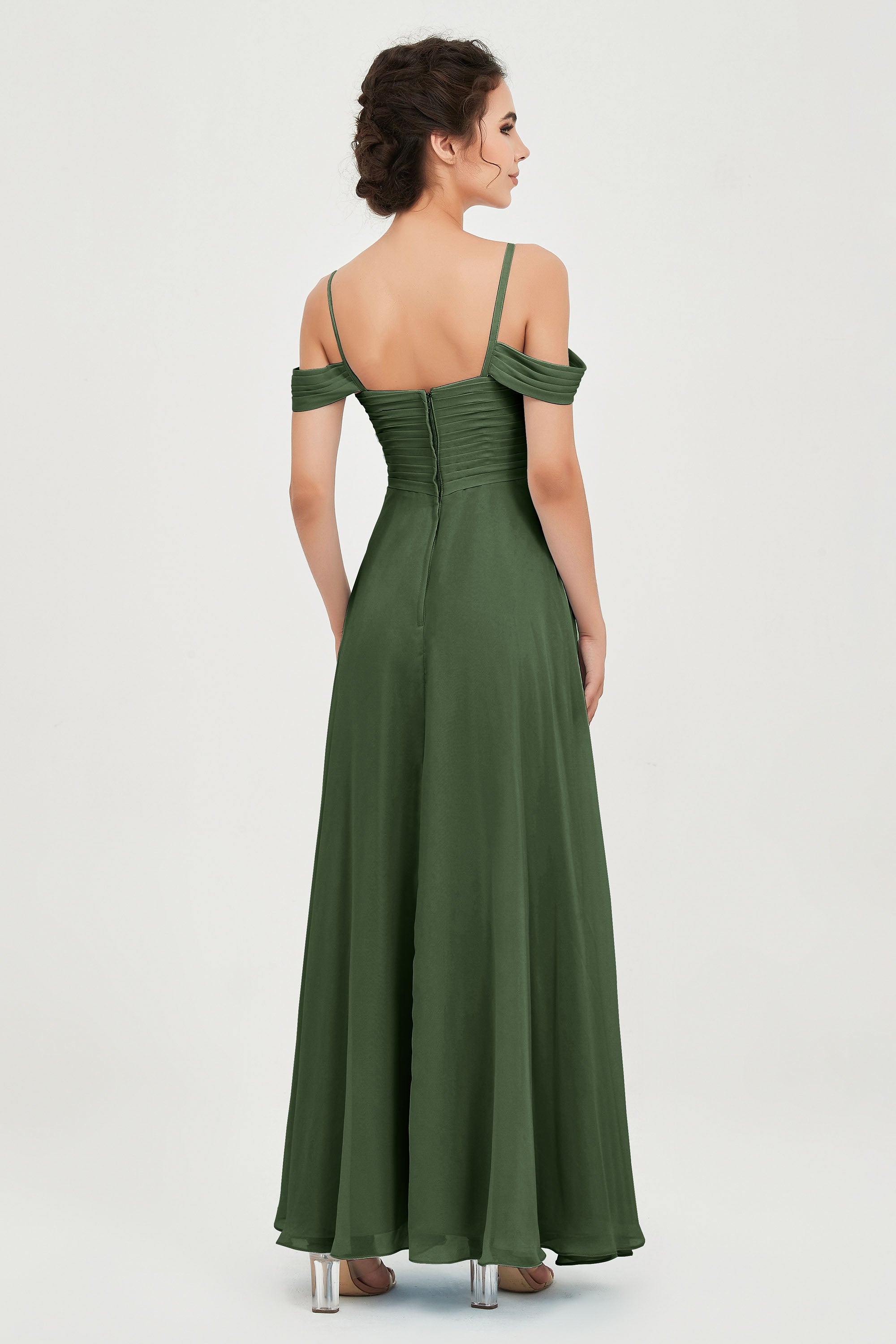 Spaghetti Straps Chiffon Off the Shoulder Bridesmaid Dress Floor Formal Evening Dresses Gowns