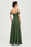 Spaghetti Straps Chiffon Off the Shoulder Bridesmaid Dress Floor Formal Evening Dresses Gowns