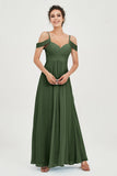 Spaghetti Straps Chiffon Off the Shoulder Bridesmaid Dress Floor Formal Evening Dresses Gowns