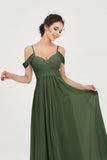 Spaghetti Straps Chiffon Off the Shoulder Bridesmaid Dress Floor Formal Evening Dresses Gowns