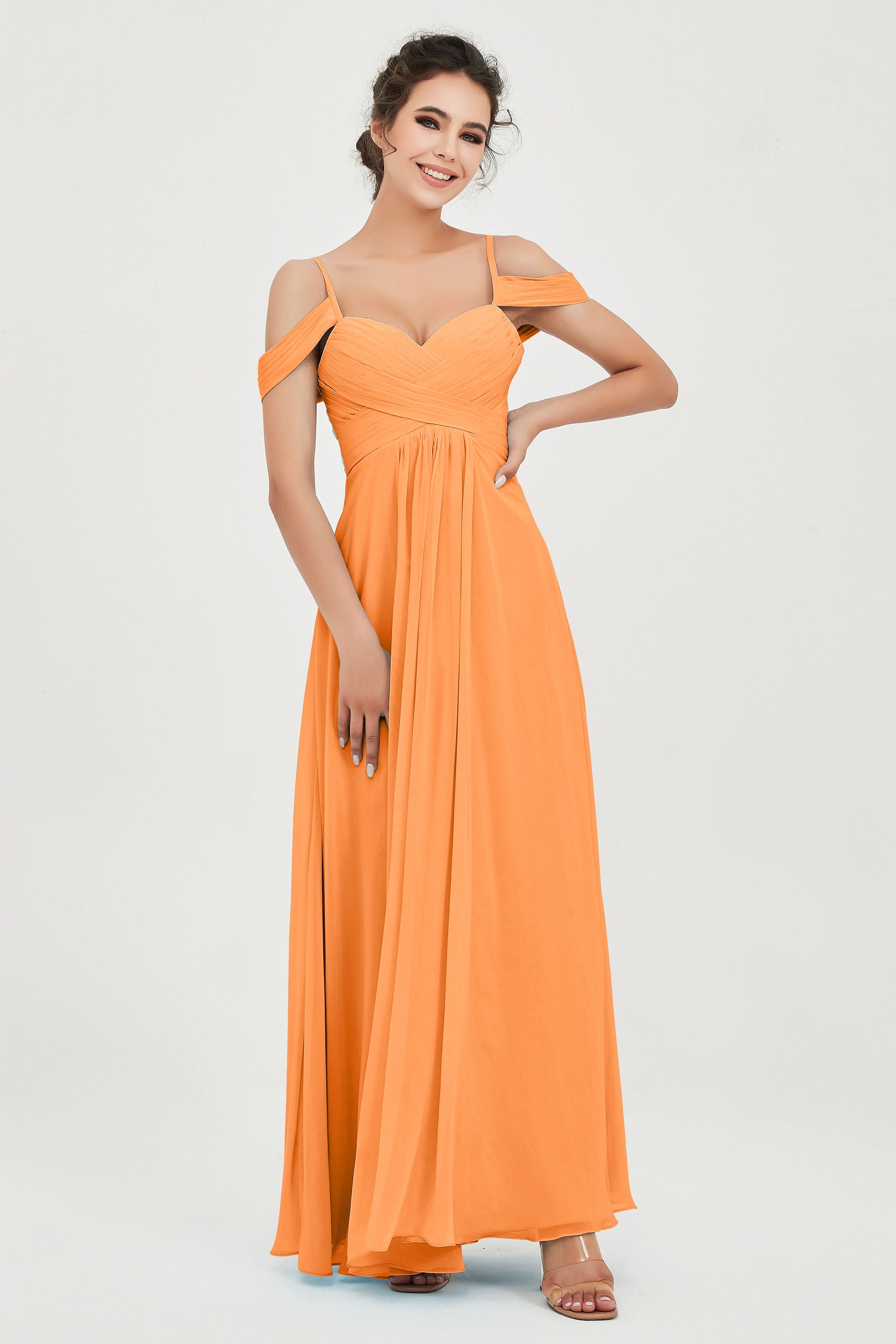 Spaghetti Straps Chiffon Off the Shoulder Bridesmaid Dress Floor Formal Evening Dresses Gowns