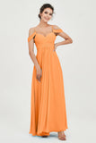 Spaghetti Straps Chiffon Off the Shoulder Bridesmaid Dress Floor Formal Evening Dresses Gowns