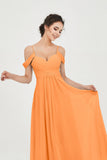 Spaghetti Straps Chiffon Off the Shoulder Bridesmaid Dress Floor Formal Evening Dresses Gowns