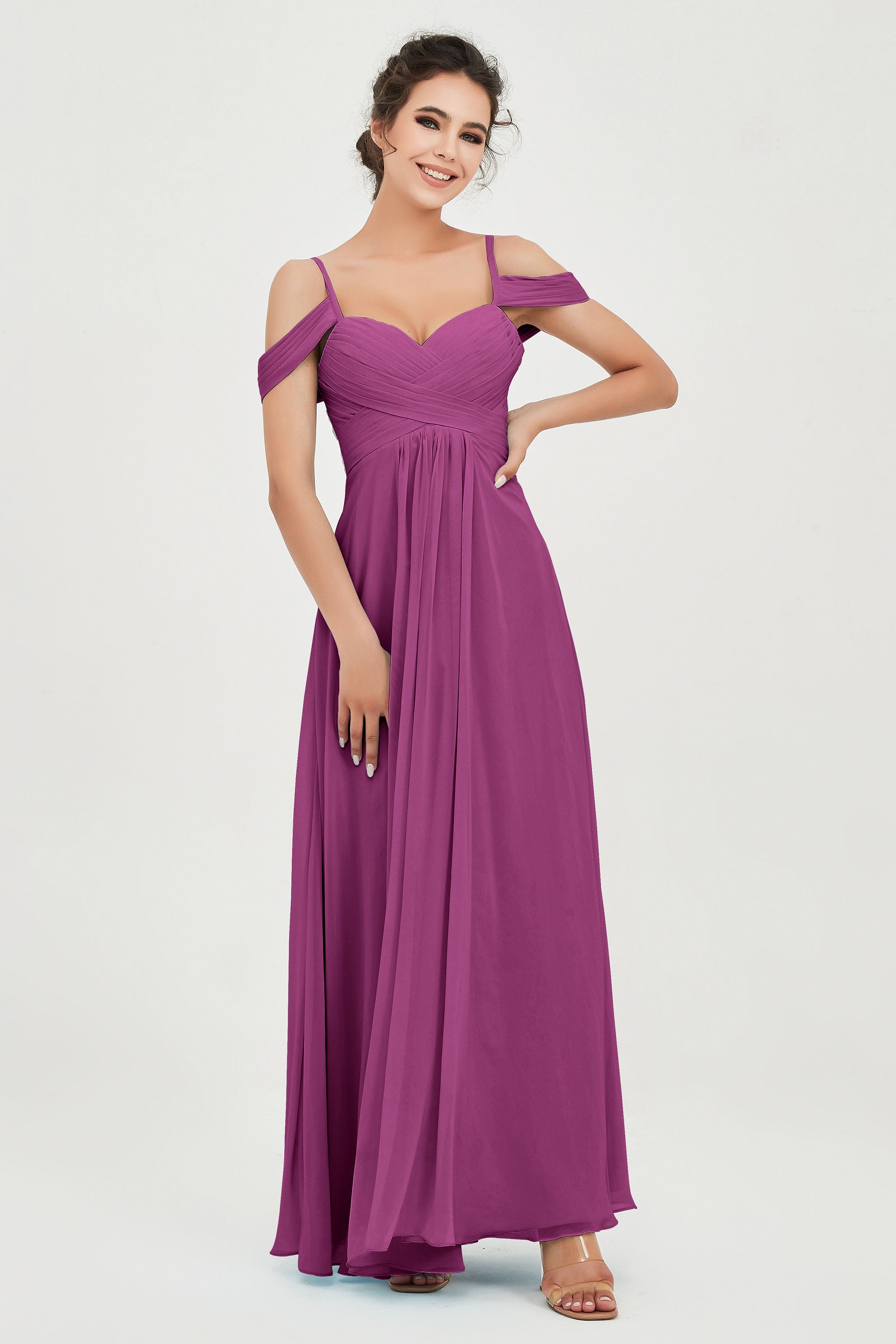 Spaghetti Straps Chiffon Off the Shoulder Bridesmaid Dress Floor Formal Evening Dresses Gowns