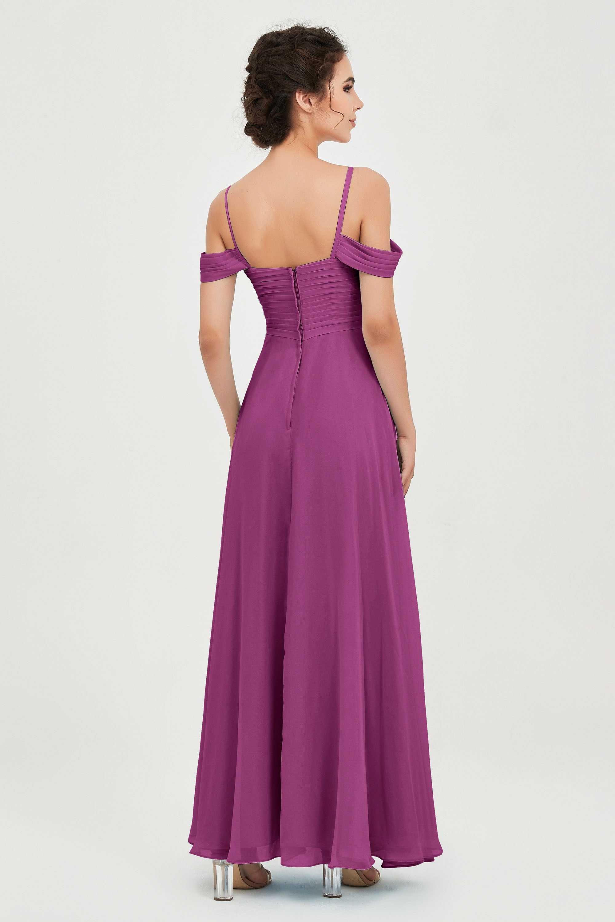 Spaghetti Straps Chiffon Off the Shoulder Bridesmaid Dress Floor Formal Evening Dresses Gowns