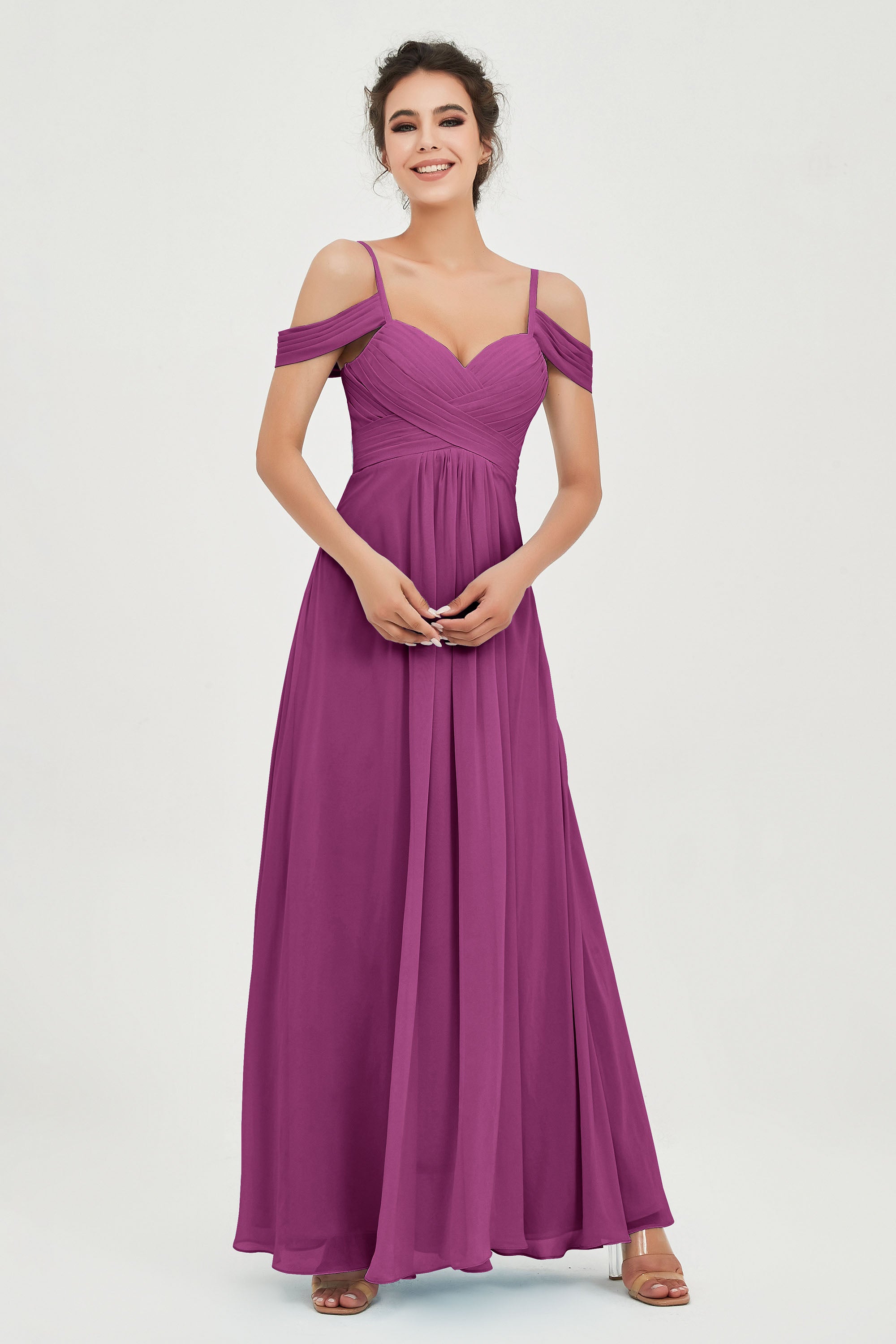 Spaghetti Straps Chiffon Off the Shoulder Bridesmaid Dress Floor Formal Evening Dresses Gowns