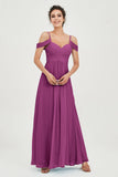Spaghetti Straps Chiffon Off the Shoulder Bridesmaid Dress Floor Formal Evening Dresses Gowns