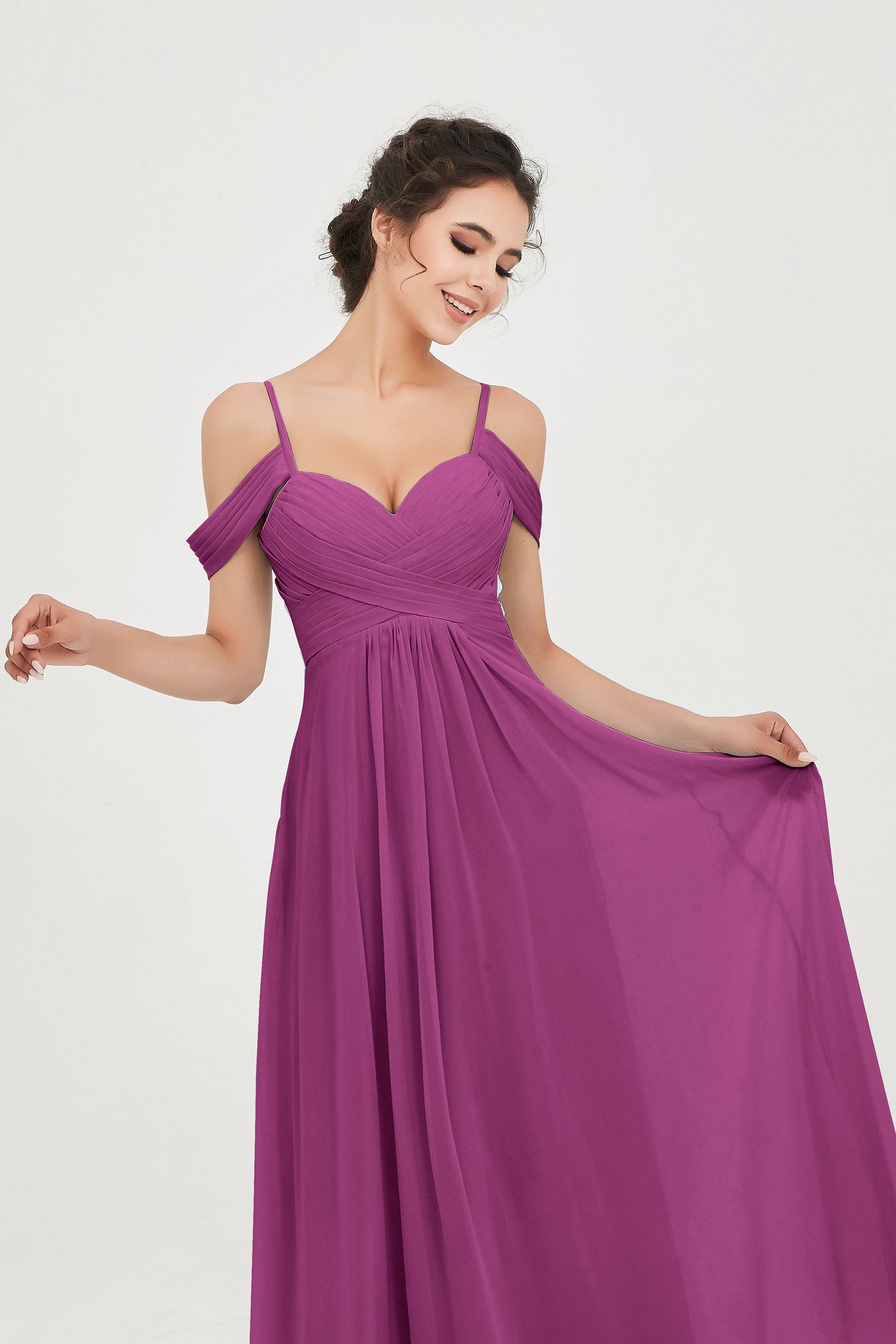 Spaghetti Straps Chiffon Off the Shoulder Bridesmaid Dress Floor Formal Evening Dresses Gowns
