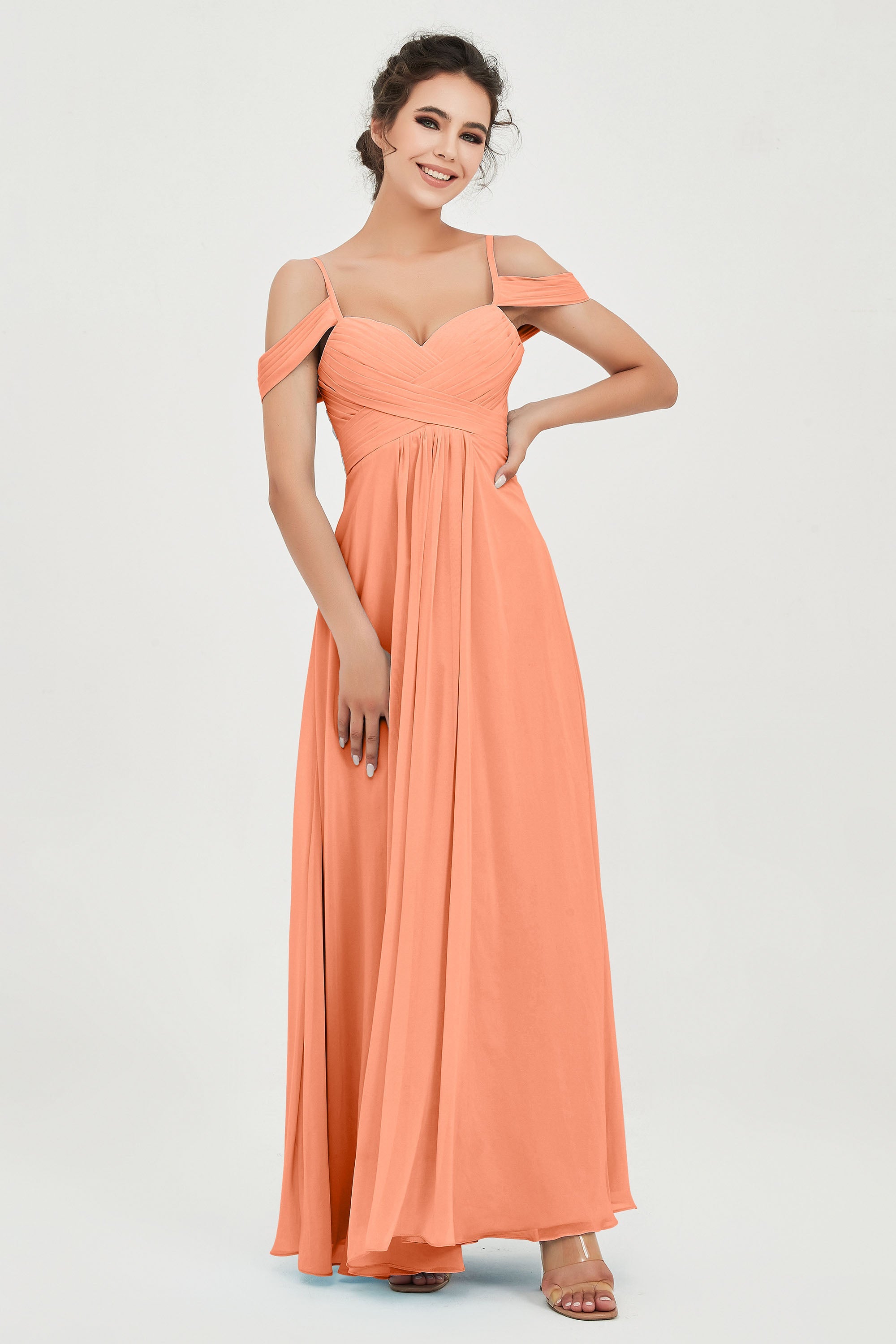 Spaghetti Straps Chiffon Off the Shoulder Bridesmaid Dress Floor Formal Evening Dresses Gowns