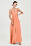 Spaghetti Straps Chiffon Off the Shoulder Bridesmaid Dress Floor Formal Evening Dresses Gowns