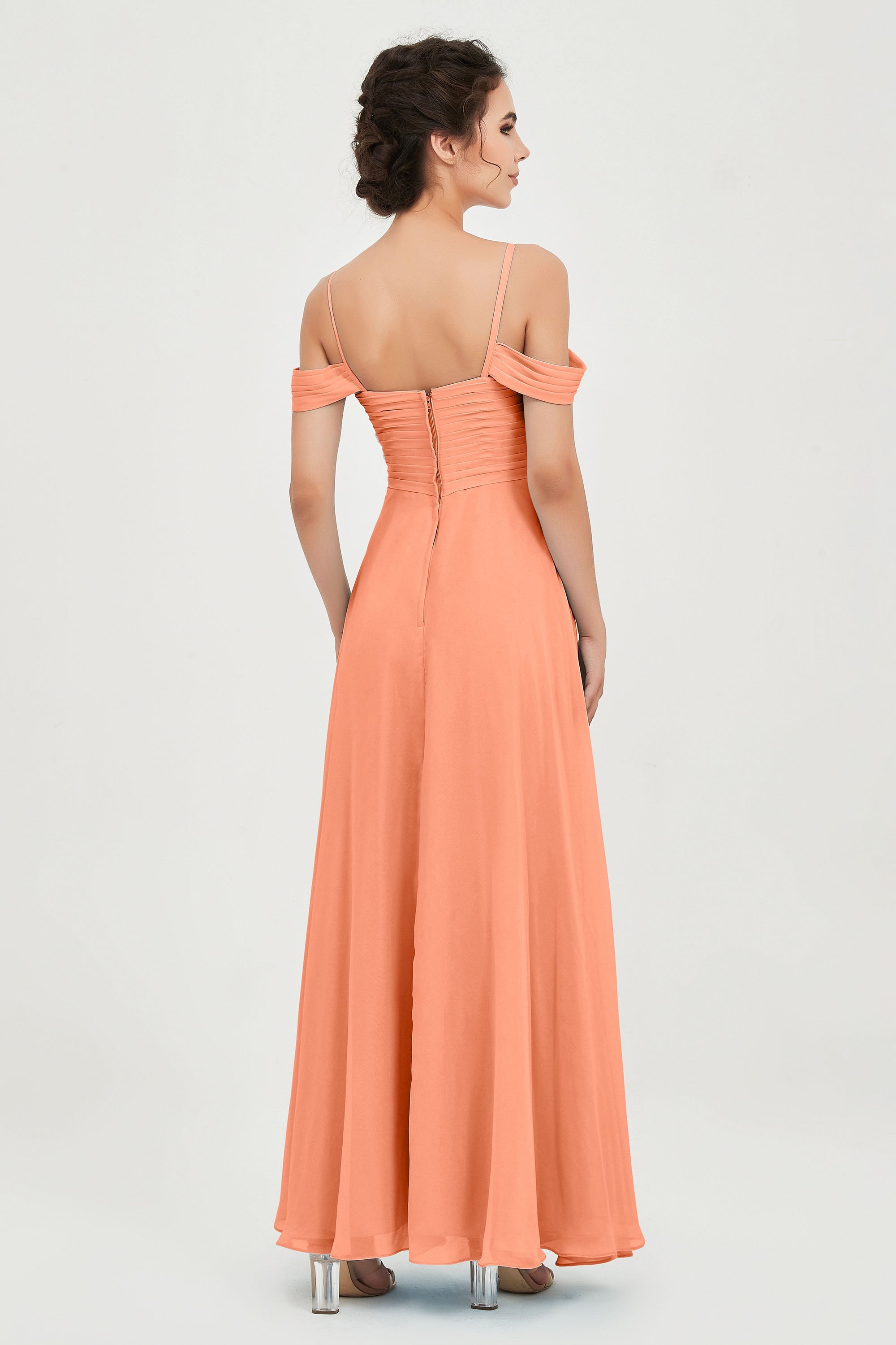 Spaghetti Straps Chiffon Off the Shoulder Bridesmaid Dress Floor Formal Evening Dresses Gowns