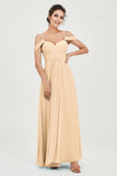Spaghetti Straps Chiffon Off the Shoulder Bridesmaid Dress Floor Formal Evening Dresses Gowns