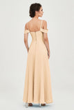 Spaghetti Straps Chiffon Off the Shoulder Bridesmaid Dress Floor Formal Evening Dresses Gowns