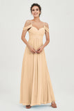 Spaghetti Straps Chiffon Off the Shoulder Bridesmaid Dress Floor Formal Evening Dresses Gowns