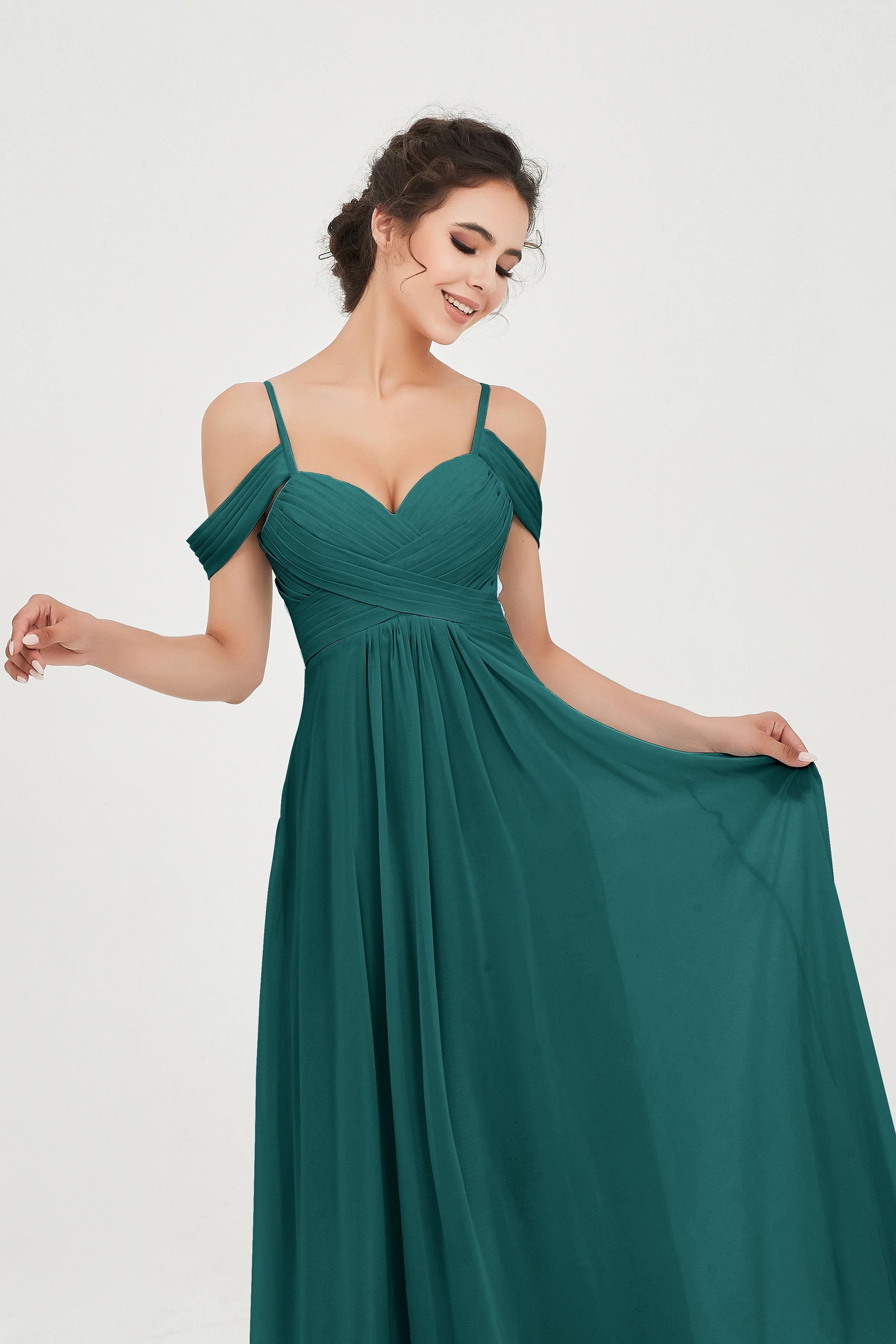 Spaghetti Straps Chiffon Off the Shoulder Bridesmaid Dress Floor Formal Evening Dresses Gowns