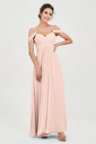 Spaghetti Straps Chiffon Off the Shoulder Bridesmaid Dress Floor Formal Evening Dresses Gowns