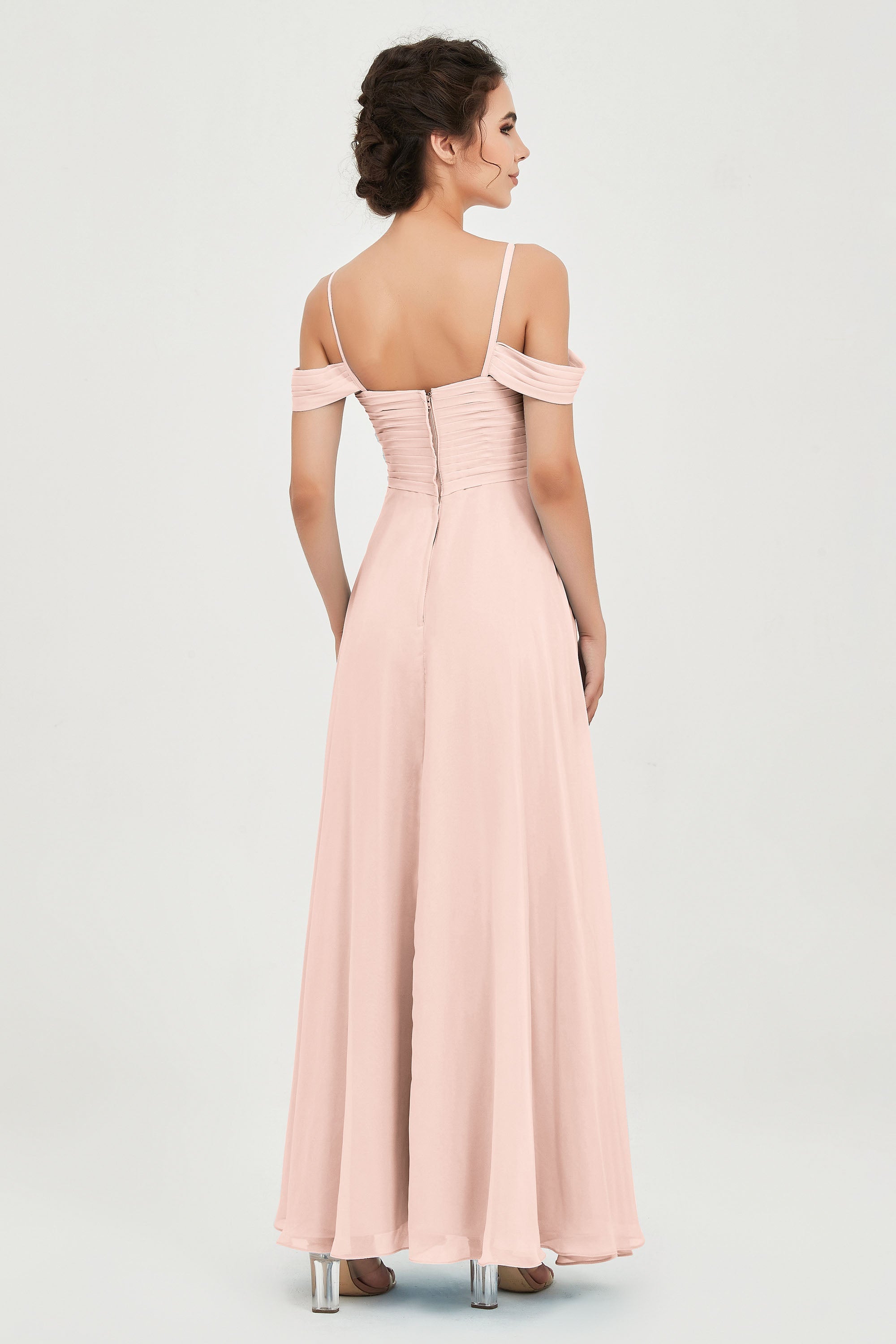 Spaghetti Straps Chiffon Off the Shoulder Bridesmaid Dress Floor Formal Evening Dresses Gowns