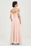 Spaghetti Straps Chiffon Off the Shoulder Bridesmaid Dress Floor Formal Evening Dresses Gowns
