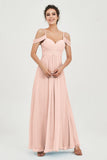 Spaghetti Straps Chiffon Off the Shoulder Bridesmaid Dress Floor Formal Evening Dresses Gowns