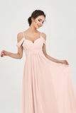 Spaghetti Straps Chiffon Off the Shoulder Bridesmaid Dress Floor Formal Evening Dresses Gowns