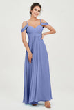 Spaghetti Straps Chiffon Off the Shoulder Bridesmaid Dress Floor Formal Evening Dresses Gowns
