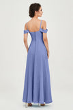 Spaghetti Straps Chiffon Off the Shoulder Bridesmaid Dress Floor Formal Evening Dresses Gowns
