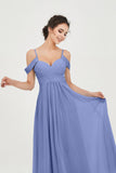 Spaghetti Straps Chiffon Off the Shoulder Bridesmaid Dress Floor Formal Evening Dresses Gowns